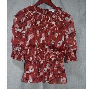 Walter Baker Floral Metallic Ruffle Peplum Blouse Size S